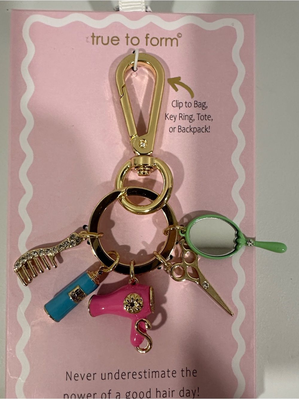 true to form Gold Tone Enamel Hair Dresser Stylist Bag Keychain Charm